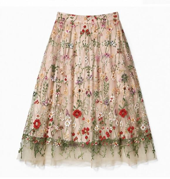 Eva Franco Dresses & Skirts - Eva Franco French Embroidered Floral Mesh Midi Skirt Size 2